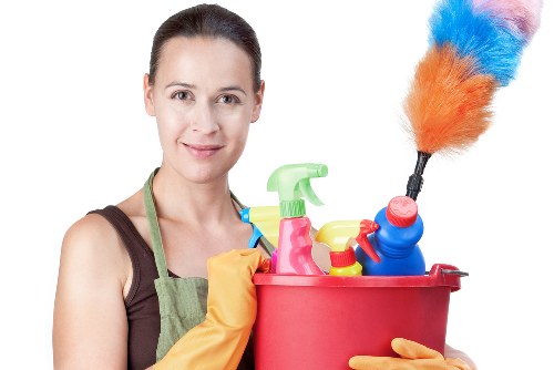 Professional commercial cleaning in a modern office lobby