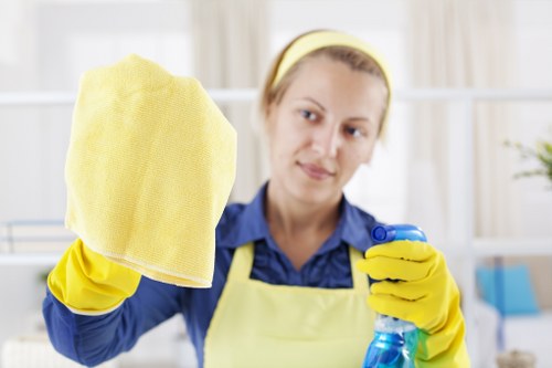 Commercial cleaning crew maintaining a business facility