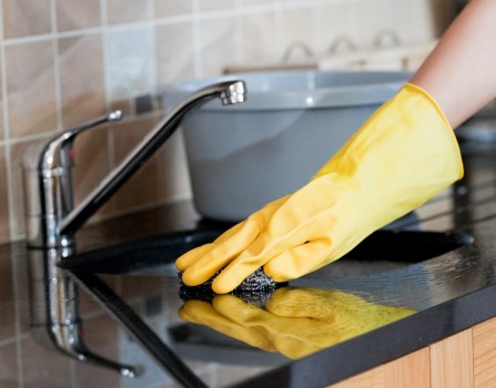 Professional cleaning of a residential building lobby