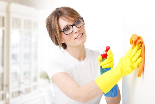 Close-up of post construction cleaning on windows and surfaces